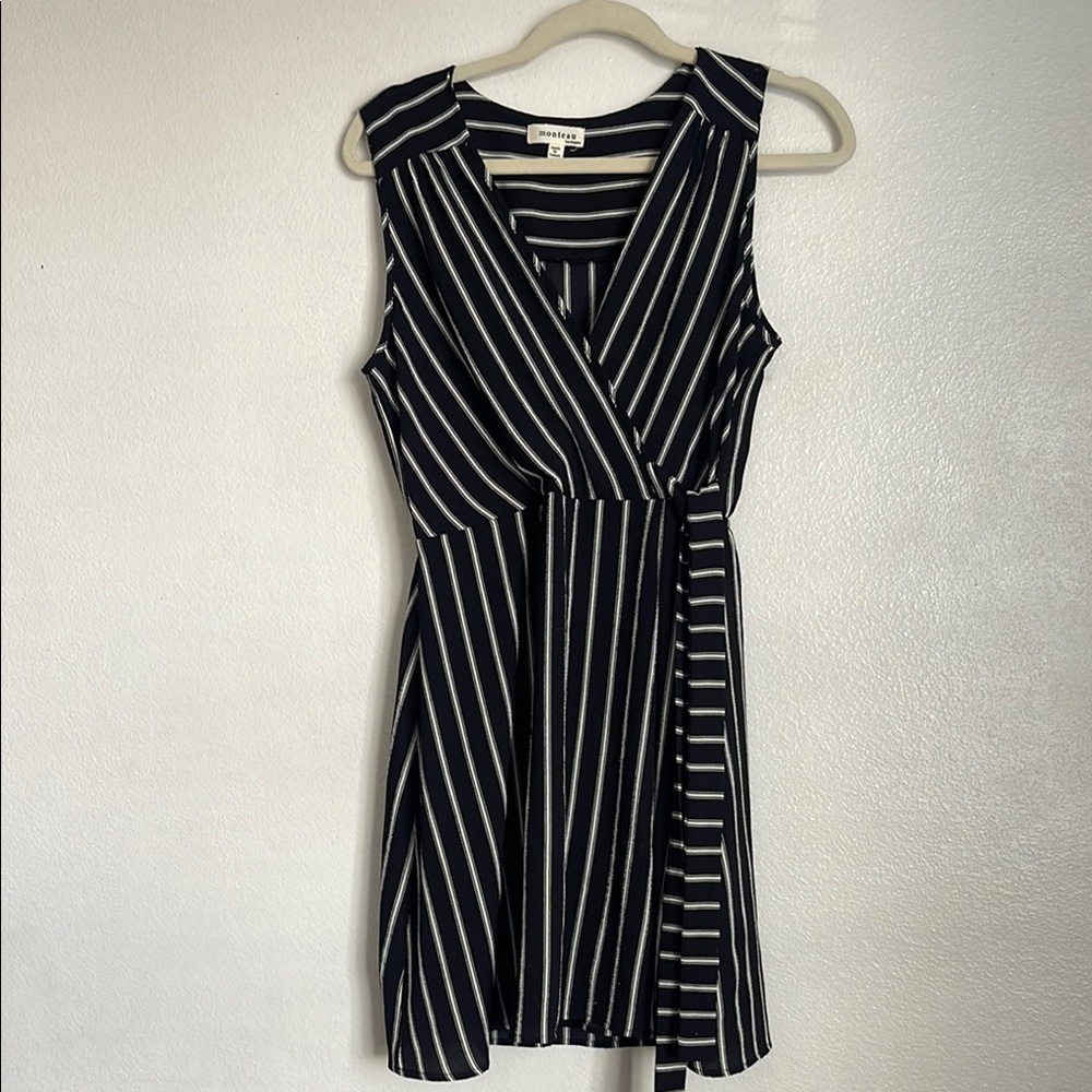 Monteau Black and White Sleeveless Wrap Mini Dress